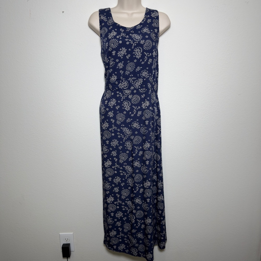 Woolrich Women Dress Small Navy White Floral Sleeveless Midi Buttons Cottagecore